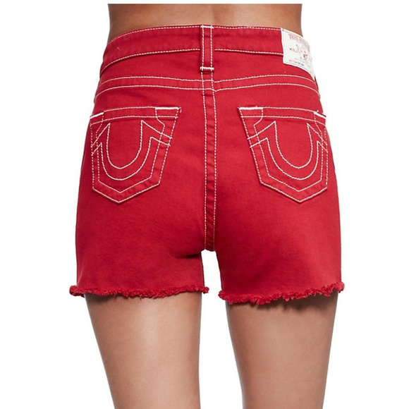 True Religion Pants - True Religion Women's High Waisted Cut Off Jean Shorts in Ruby Red